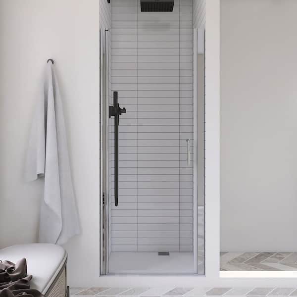 30-32 in. W x 72 in. H Pivot Semi-Frameless Shower Door in Silver Finish with Clear Glass