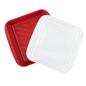 Melamine Red and White Marinade Tray with Lid - 10.5 in. x 10.5 in. x 2 in.