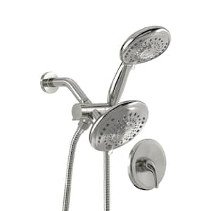 5-Spray Patterns with 1.8 GPM 6 in. Wall Mounted Rainfall Dual Shower Head in Brushed Nickel (Valve Included)