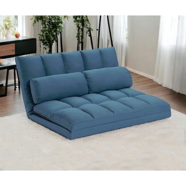 44.5 in. Blue Solid Faux Leather 2-Seater Loveseat with Cup Holder