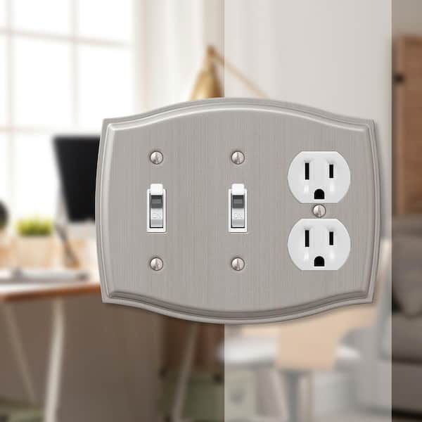 Vineyard 3 Gang 2-Toggle and 1-Duplex Steel Wall Plate - Brushed Nickel