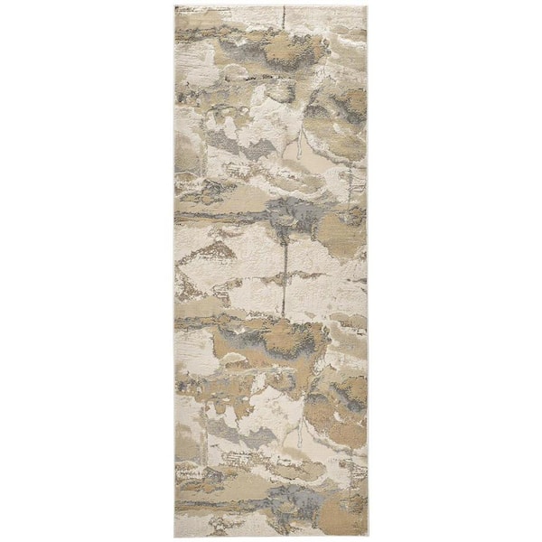 HomeRoots Gold and Ivory Abstract 2 ft. x 8 ft. Runner Rug
