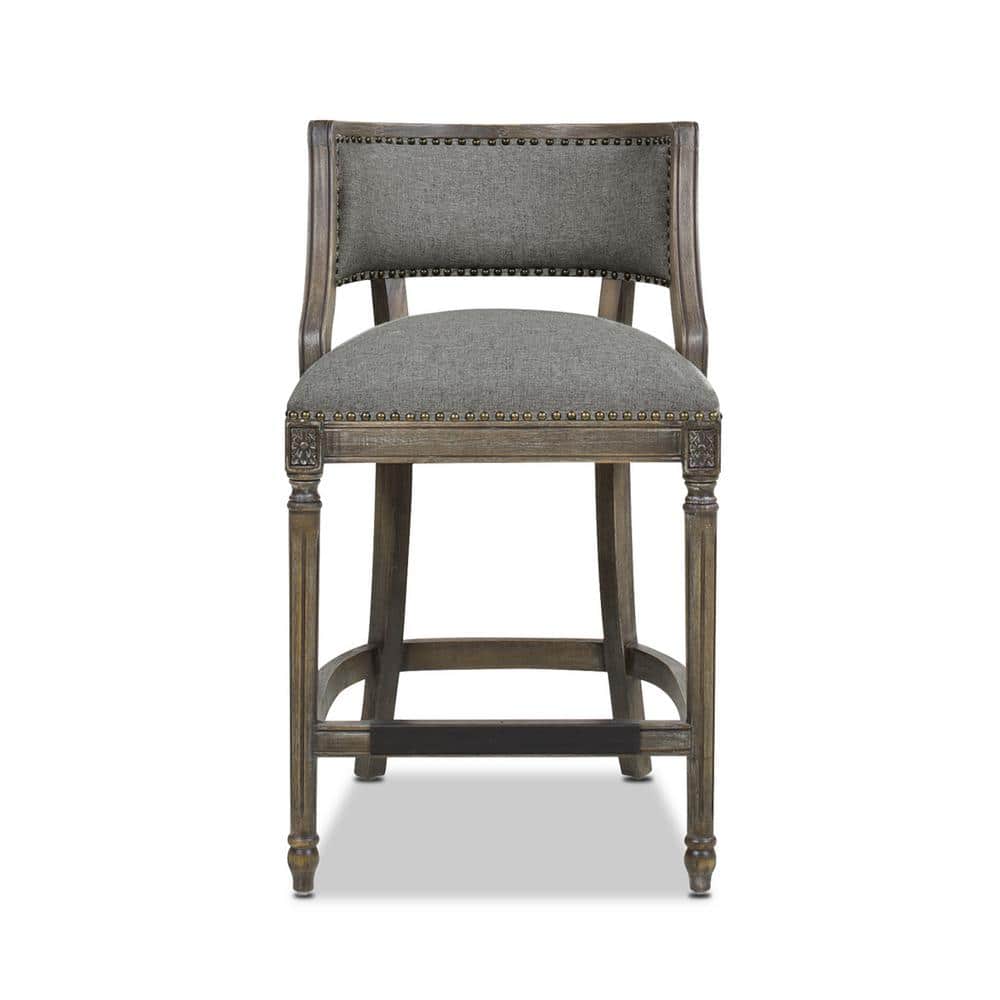 Paris 36.5'' Vintage Chic Dark Heathered Gray Linen & Wood Bar Stool