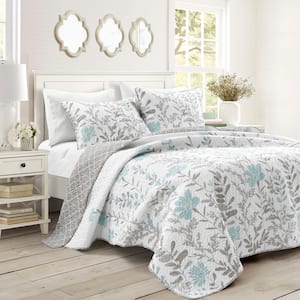 3-Piece Aprile Reversible Blue/Gray King Quilt Set