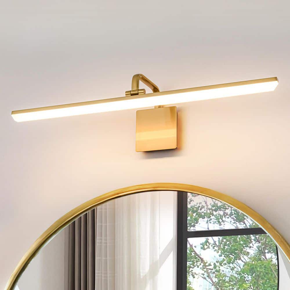 HUOKU Nimbus 31.5 in. W 1-Light Brushed Gold Brass Integrated LED 