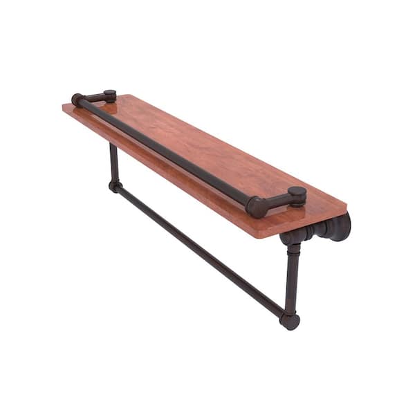 Allied Brass Carolina Collection 22 in. W x 7.4 in. H x 5.54 D Wood Rectangular Shelf in Venetian Bronze with Towel Bar