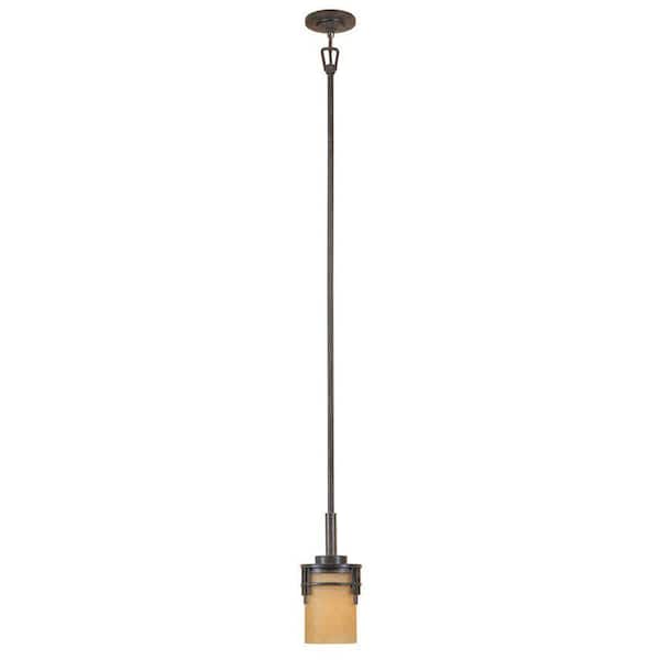 Mission Ridge 60-Watt 1-Light Warm mahogany Mission Pendant Light with Goldenrod Glass Shade and No Bulbs Included