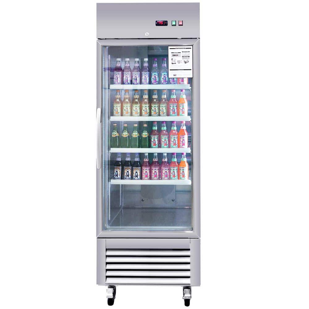 27 in. W 18.68 cu. ft. Commercial Refrigerator Glass Door Merchandiser in Stainless Steel with 4-Casters and Safety Lock
