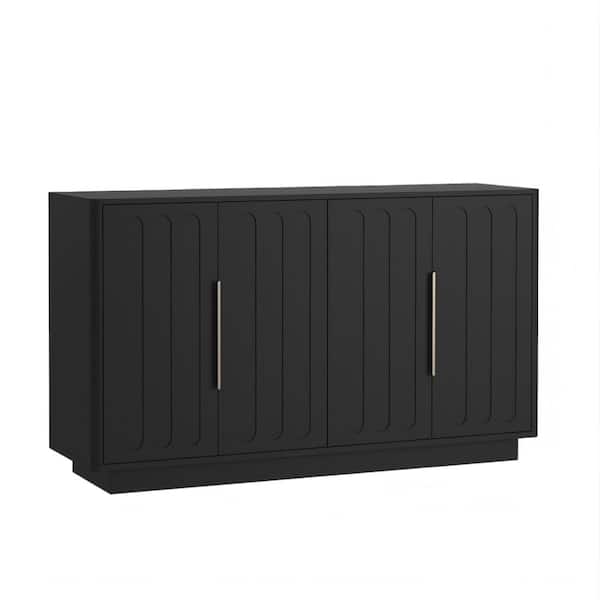 55“ Fluted Sideboard Buffet Cabinet w/Adjustable Shelves, Accent Storage Cabinet w/4 Doors Console Table TV Stand,Black