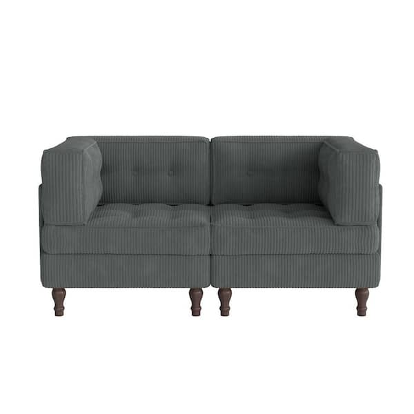 65.32 in. Square Arm 2-piece Corduroy Rectangle Sectional Sofa in. Gray