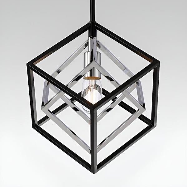 Kafka 60-Watt 1-Light Chrome Pendant Light with Square Cube