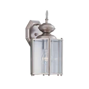 Kinsley 13 in. Pewter 1-Light Outdoor Line Voltage Wall Sconce with No Bulb Included
