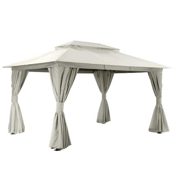 LAUSAINT HOME 10 ft. x 13 ft. White Outdoor Patio Gazebo with Double Roof, Nettings and Privacy Screens