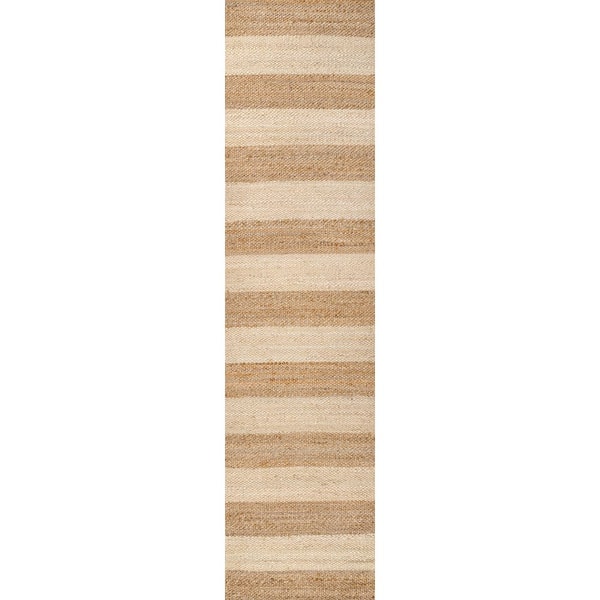 Jayden Rustic Farmhouse Woven Jute Stripe Natural/Bleach 2 ft. x 8 ft. Runner Rug