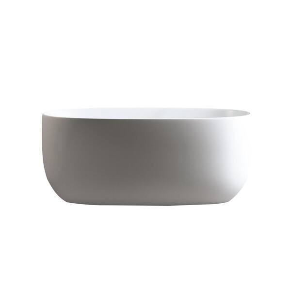 47 in. x 25.6 in. Rectangle Solid Surface Stone Flatbottom Freestanding Soaking Bathtub with Drain in Matte White