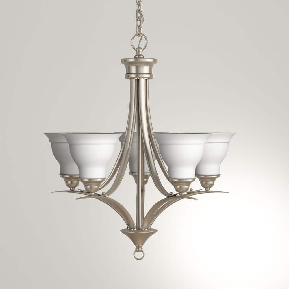 Trinity Brushed Nickel 5-Light Chandelier with Etched Glass Shades