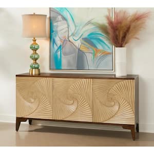 Ogallala Distressed Brown and Tan Wood Top 70 in. Credenza with 3-Doors Fits TV's up to 65 in.