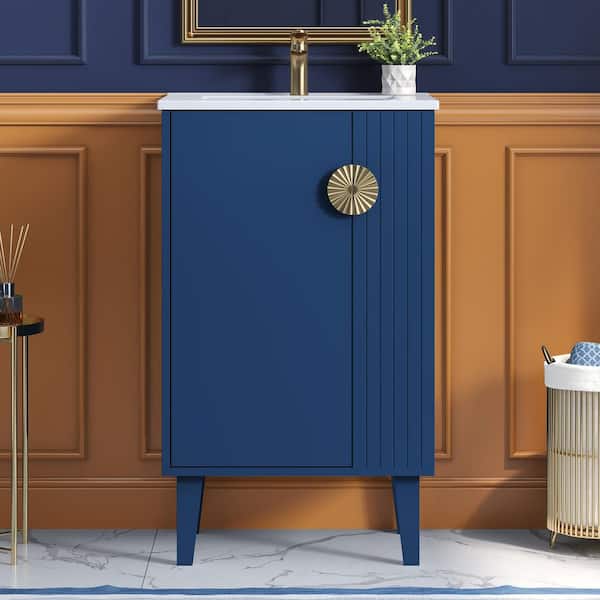 20 in. Single Sink Freestanding Blue Bath Vanity with White Ceramic Top