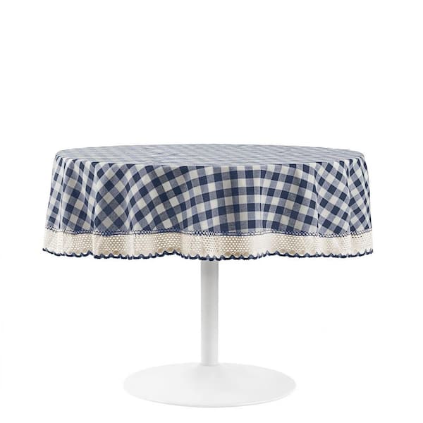 ACHIM Buffalo Check 70 in. W x 70 in. L Navy Checkered Polyester/Cotton Round Tablecloth