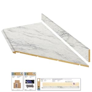 8 ft. Right Miter Laminate Countertop Kit Included in Calcutta Marble with Full Wrap Ogee Edge and Backsplash