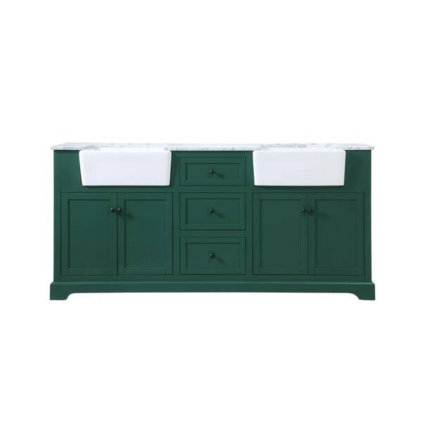 Unbranded Timeless Home 22 in. W x 72 in. D x 34.75 in. H Bath Vanity in Green with Carrara White Marble Top