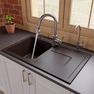 Drop-In Granite Composite 33.88 in. Single Bowl Kitchen Sink in Chocolate