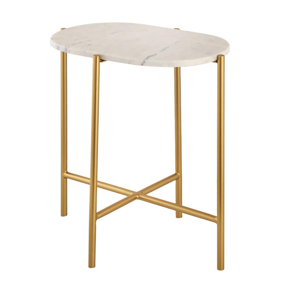 Rainier 12 in. White Oval Stone Accent Table