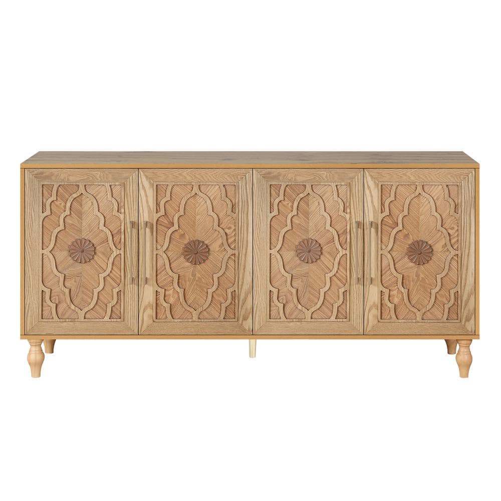 62.99 in. W x 15.75 in. D x 32.00 in. H Natural Brown Linen Cabinet with 4 Doors and Metal Handle