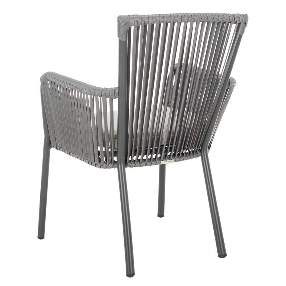 Gray Rope Arm Dining Chair with Cushions, Set of 2