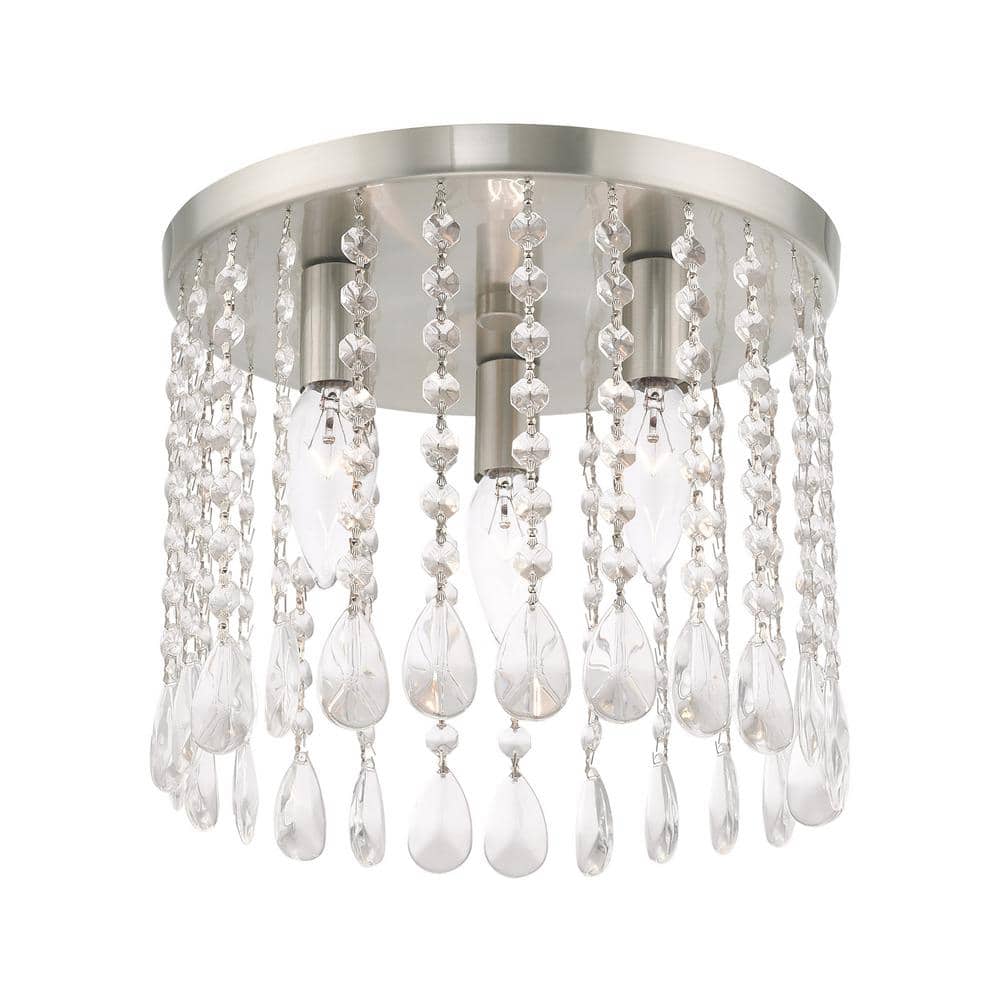 Elegant Elizabeth Brushed Nickel 3-Light Crystal Ceiling Mount