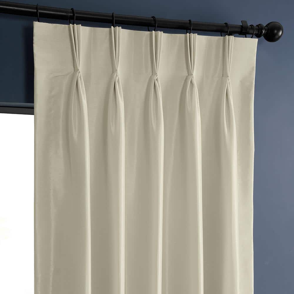 Off White Faux Silk Blackout Pleated Drape Panel