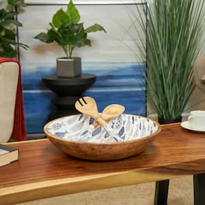 Litton Lane White Polystone Decorative Bowl 50136 - The Home Depot