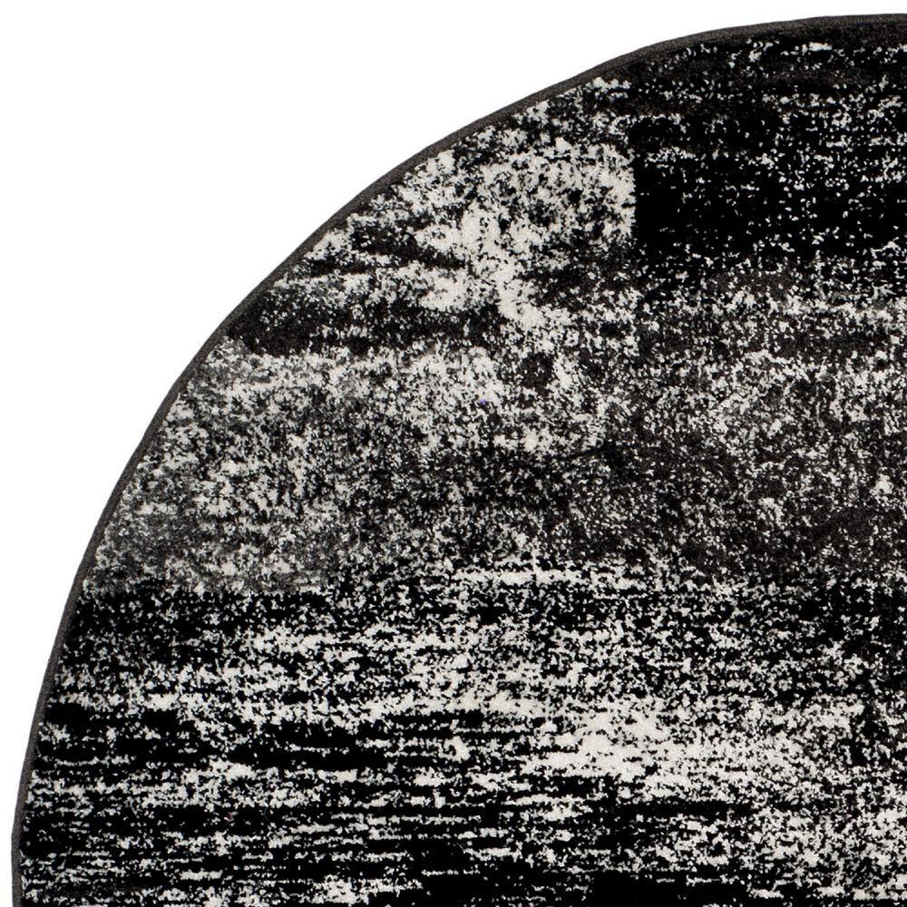 Modern Abstract Silver & Black Round Synthetic Area Rug, 9' Diameter