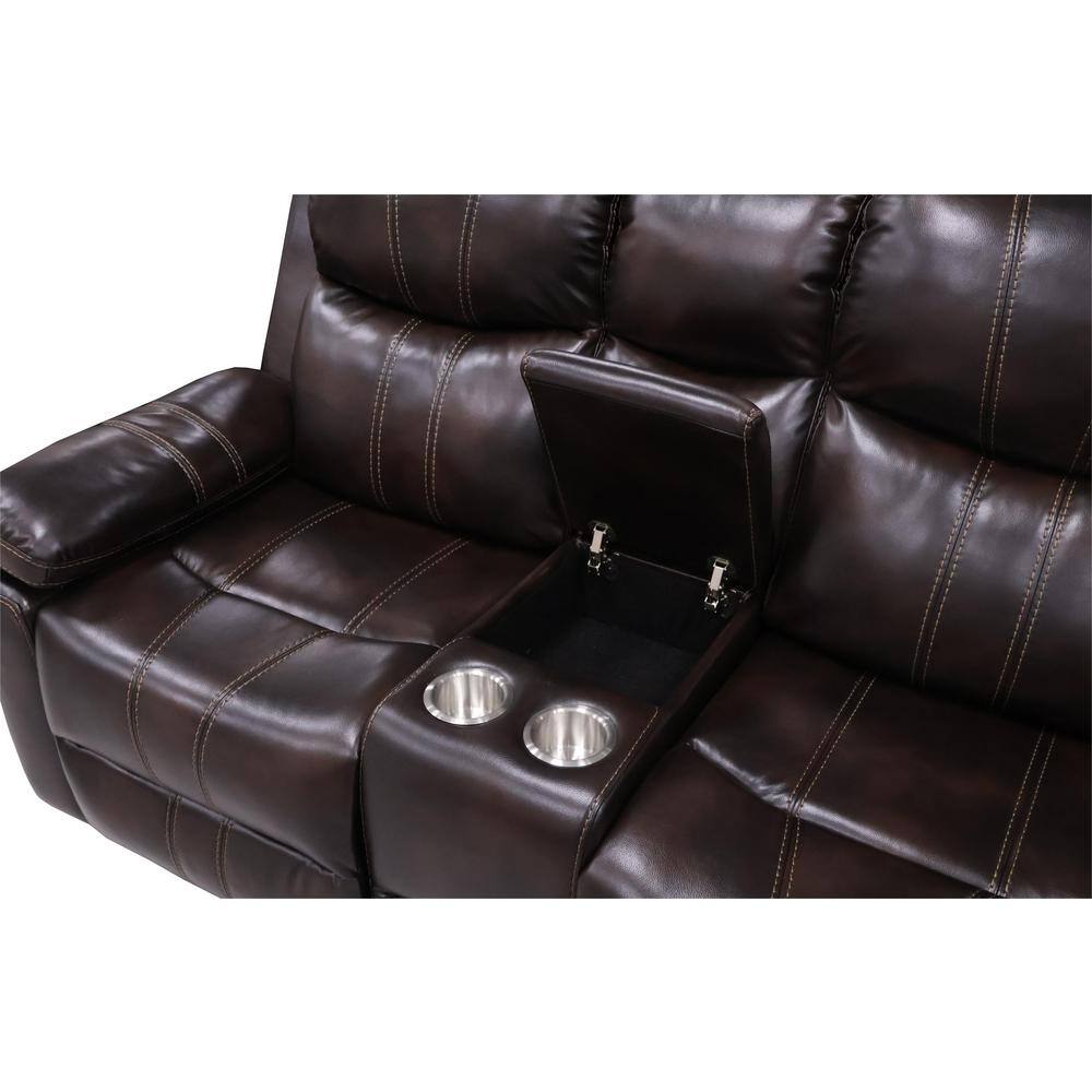 Brown Faux Leather Sectional with Storage and Pillow-top Arm