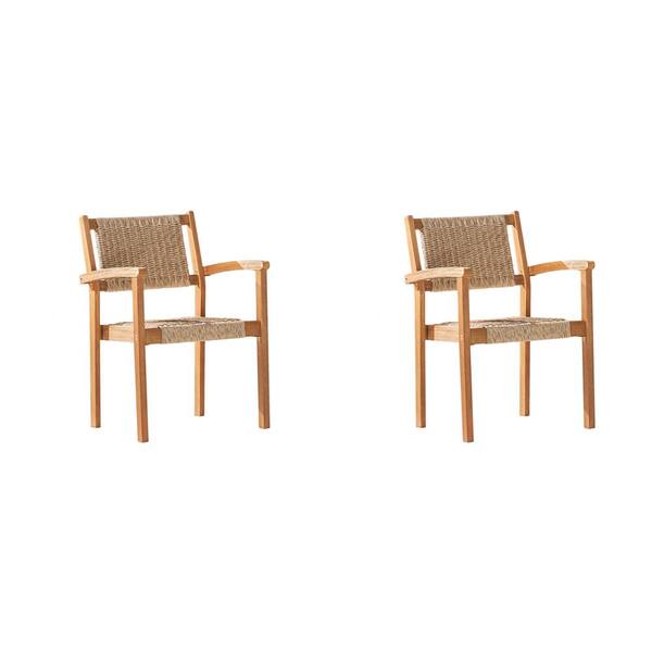 Afoxsos Outdoor Yellow Wood Dining Chair (Set of 2)