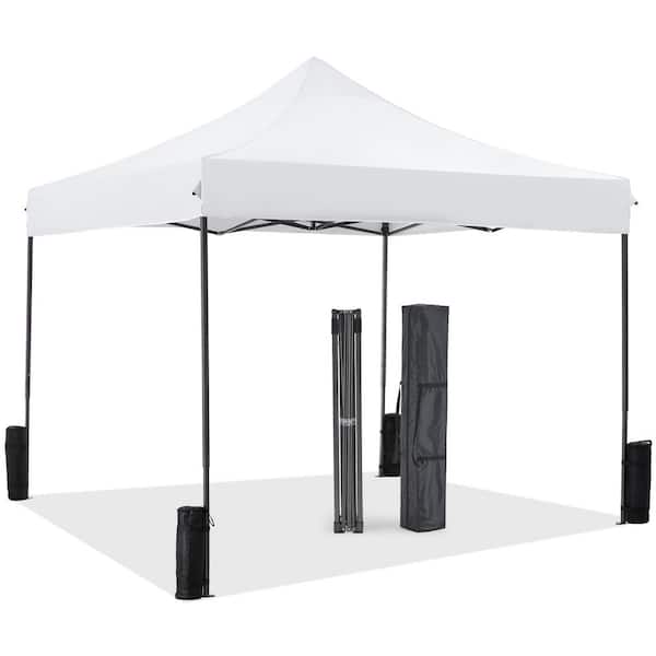 10 ft. x 10 ft. White Straight Leg Pop-Up Canopy Instant Folding, Outdoor Canopy Tent w/Sidewalls & Windows