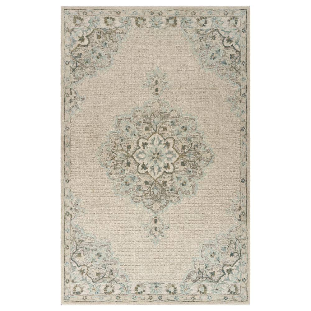 Hand-Tufted Ivory 5 ft. x 9 ft. 9 in.  Wool Medallion Indoor Area Rug