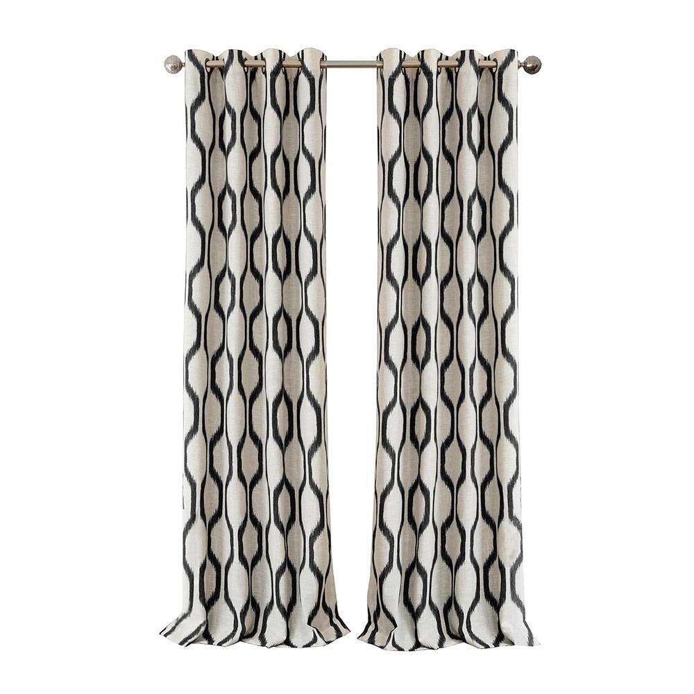 Renzo Black Ikat Geometric Linen Blend Blackout Curtain Panel