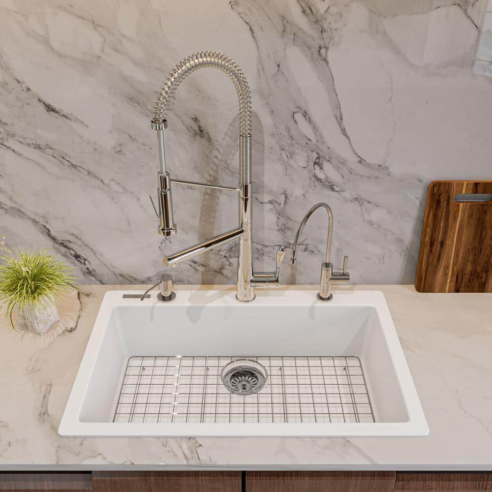 White 30'' Drop-In Single Bowl Granite Kitchen Sink