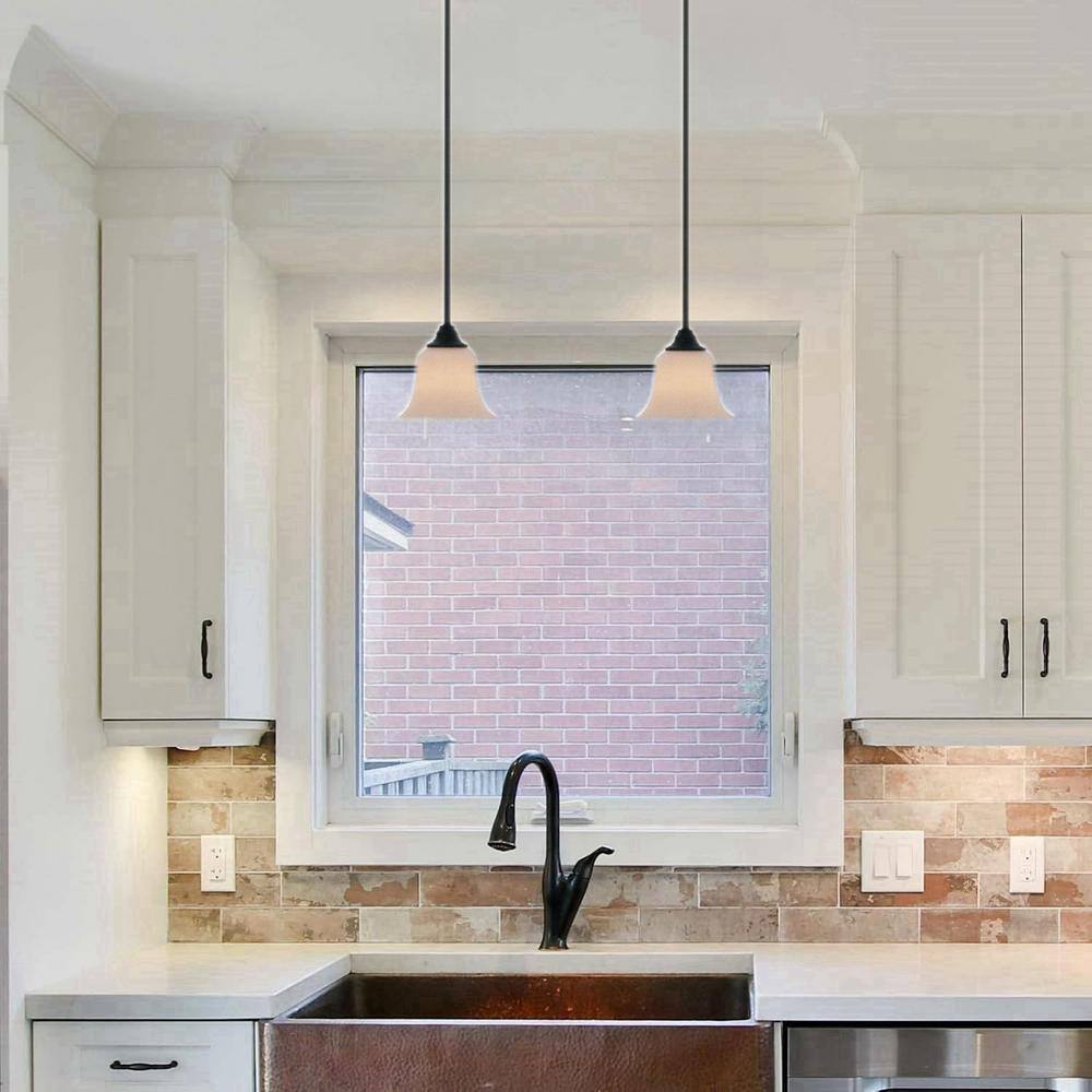 Elegant Oil-Rubbed Bronze 57" Mini Pendant with Frosted White Glass Shade