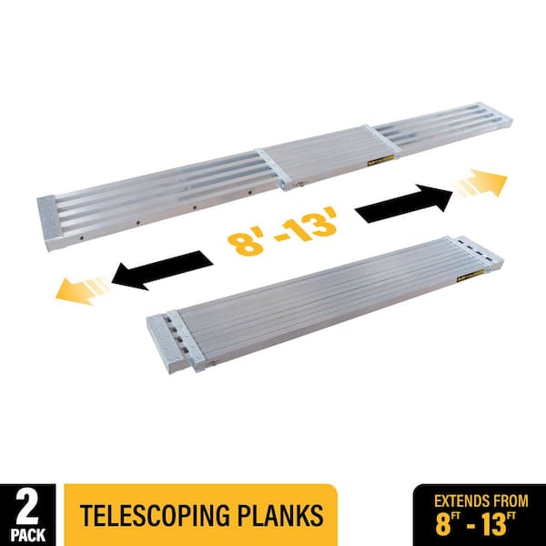 Telescopic Aluminum Plank Board, Jobsite Series 8 to 13-ft. Adjustable Work Platform for Step Ladders, 2-Pack