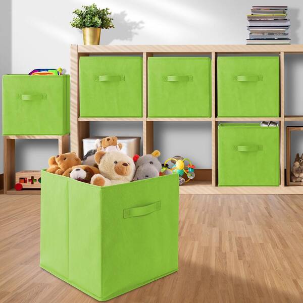Casafield Lime Green 13 in. x 13 in. Fabric Collapsible Cubes