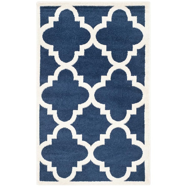 Amherst Navy/Beige Doormat 3 ft. x 5 ft. Border Trellis Area Rug