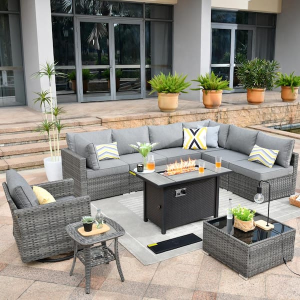 Hooowooo Messi Gray 10 Piece Wicker Outdoor Patio Conversation Sectional Sofa Set With A Metal 7529