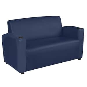 56 in. Blue Vinyl Fabric Loveseat