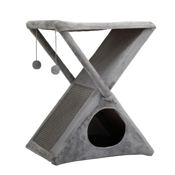 cenadinz Folding Cat Tower Tree, 2-Tier Pet House with Scratching Pad, Cat Nest Hammock for Small to Middle Kitten - Gray