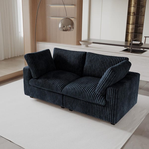 78.7 in. W Square Arm Faux Rabbit Plush Fabric Rectangle Sofa in. Black