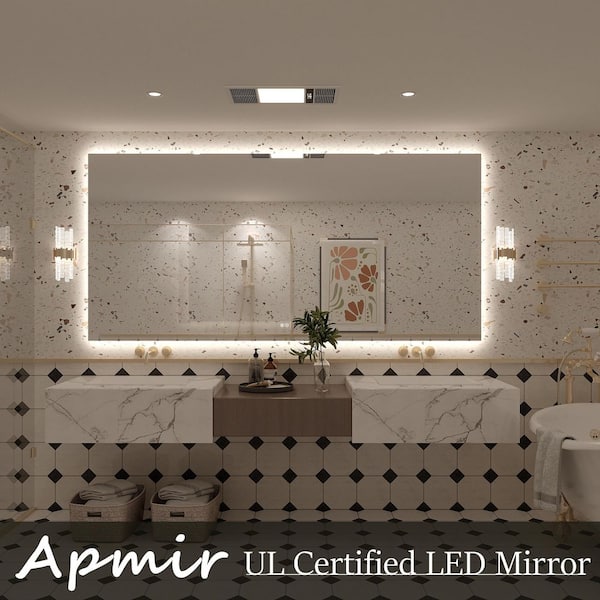 84in. W x 40in. H Rectangular Frameless UL Certified LED Backlited Anti-Fog Tempered Glass Wall Bathroom Vanity Mirror