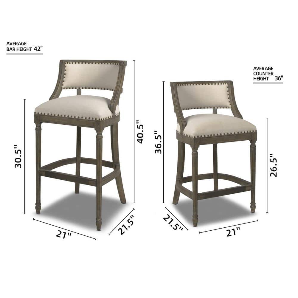 Elegant Light Beige Leather-Wrapped Bar Stool with Brass Accents