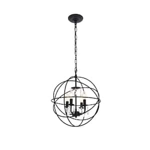 Timeless Home Wade 16 in. W x 17.6 in. H 4-Light Matte Black and Clear Pendant